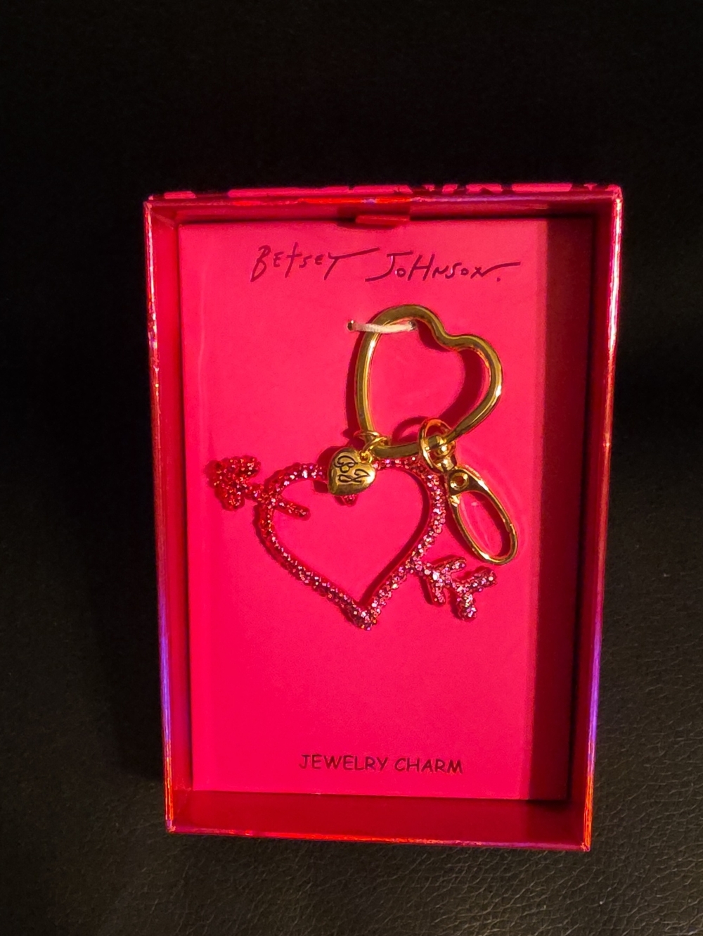 Betsey Johnson Hot Pink Crystal Heart Keychain with Gold Hardware